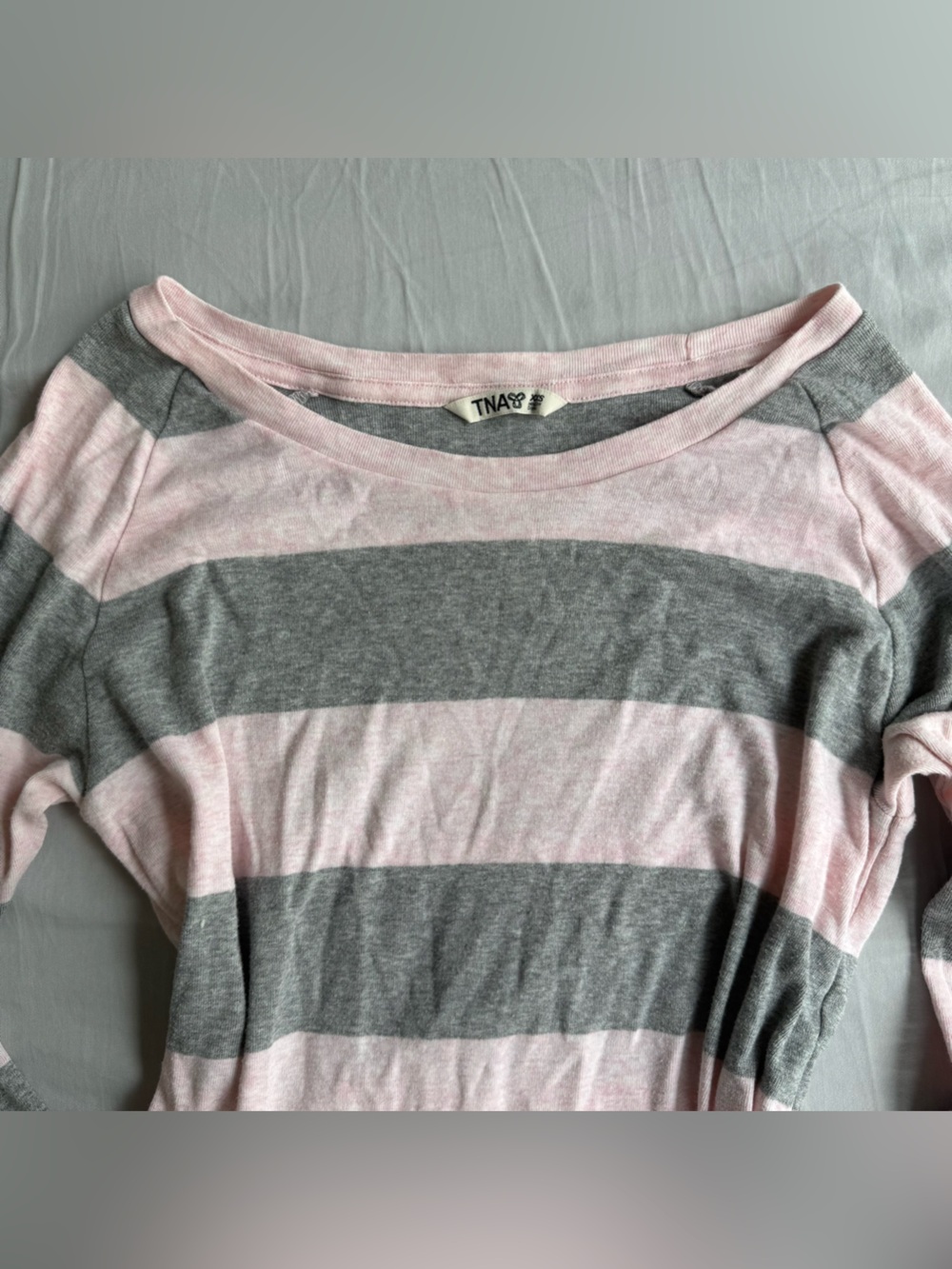 Aritzia TNA Wide-Stripe Longsleeve Top in Pink and Gray Y2K